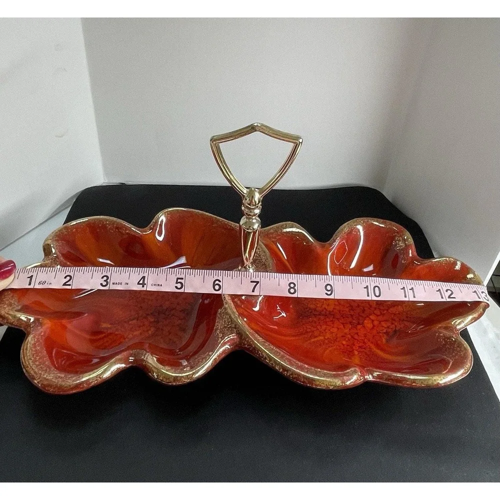 Vintage‎ 1960s California Pottery Orange Tones 306 Candy Dish Relish Tidbit Tray